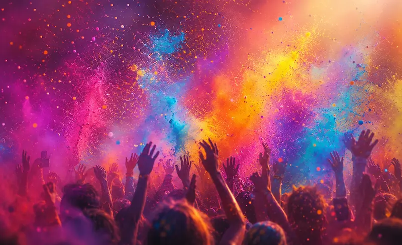 Buntes Festival-Farbbild als Symbol für Lebendigkeit statt Gesundheitsdruck